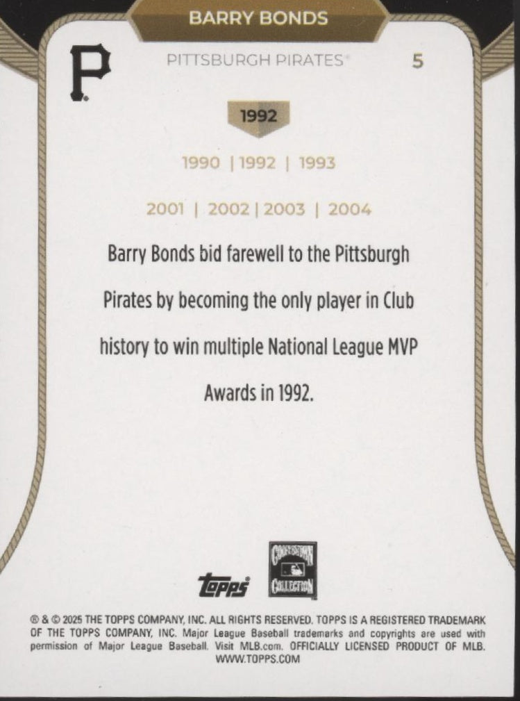 Barry Bonds 2025 Topps Welcome to the Club 7 x MVP Green Stardust Foil 86/99