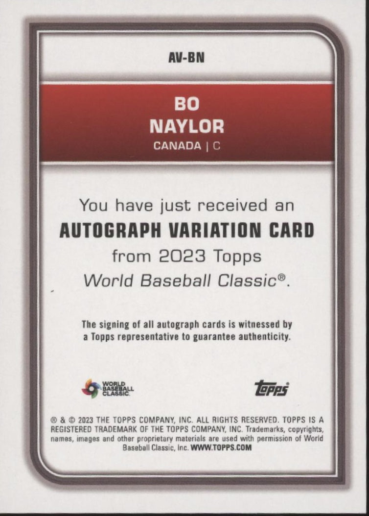 Bo Naylor 2023 Topps World Baseball Classic Foil Auto #AV-BN