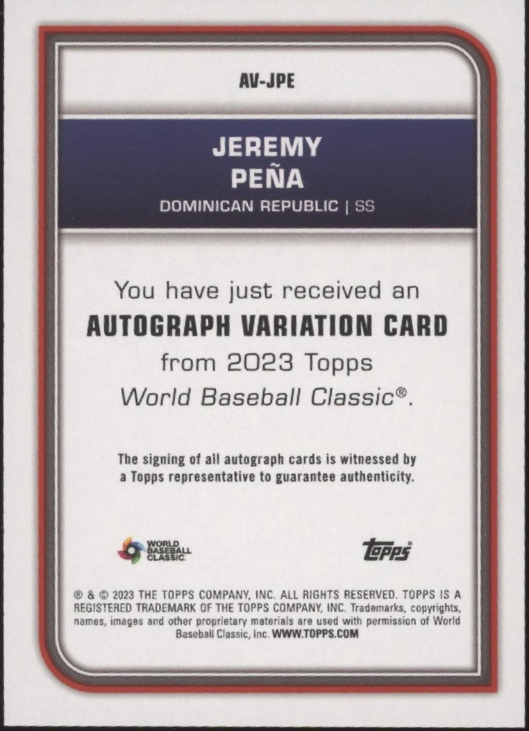 Jeremy Pena 2023 Topps World Baseball Classic Foil Auto #AV-JPE