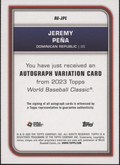 Jeremy Pena 2023 Topps World Baseball Classic Foil Auto #AV-JPE