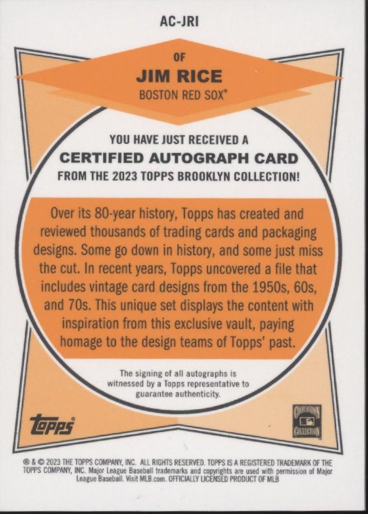 Jim Rice 2023 Topps Brooklyn Collection Auto 02/50 #AC-JRI