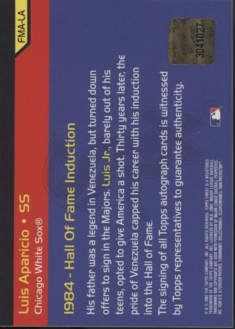 Luis Aparicio 2002 Topps Finest Moments Refractor Auto #FMA-LA