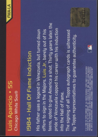 Luis Aparicio 2002 Topps Finest Moments Refractor Auto #FMA-LA