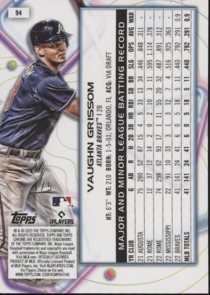 Vaughn Grissom 2023 Topps Chrome Cosmic Red Flare Refractor RC 1/5 #94