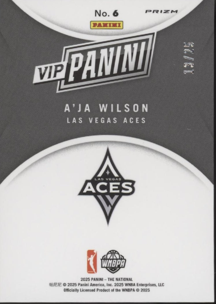 A'ja Wilson 2025 Panini The National VIP Blue Prizm 13/25 #6