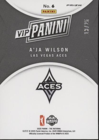 A'ja Wilson 2025 Panini The National VIP Blue Prizm 13/25 #6