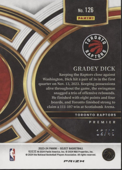 Gradey Dick 2023-24 Panini Select Teal White Pink Prizm RC 12/49 #126