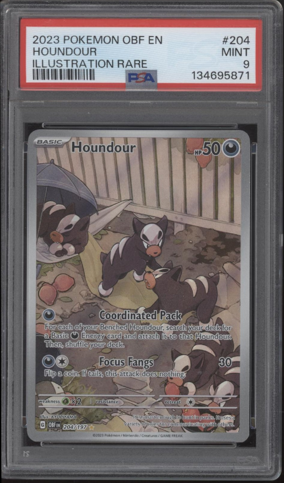 Houndour Pokemon Obsidian Flames Illustration Rare #204 PSA 9
