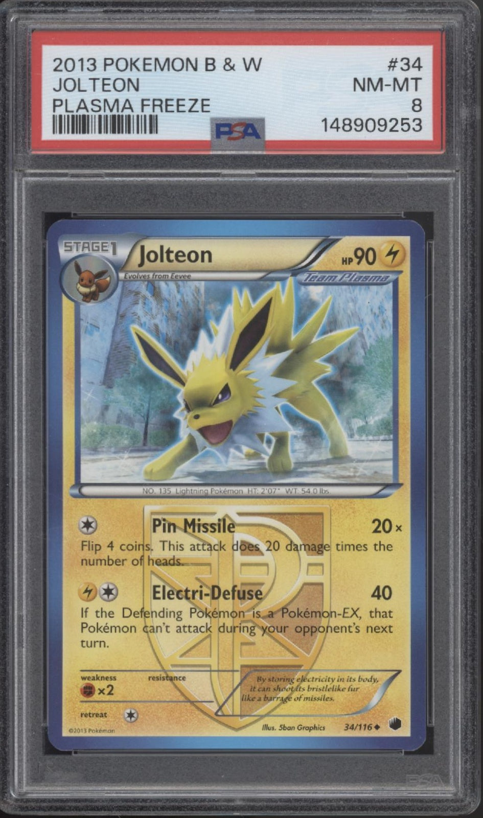 Jolteon Pokemon Plasma Freeze #34 PSA 8