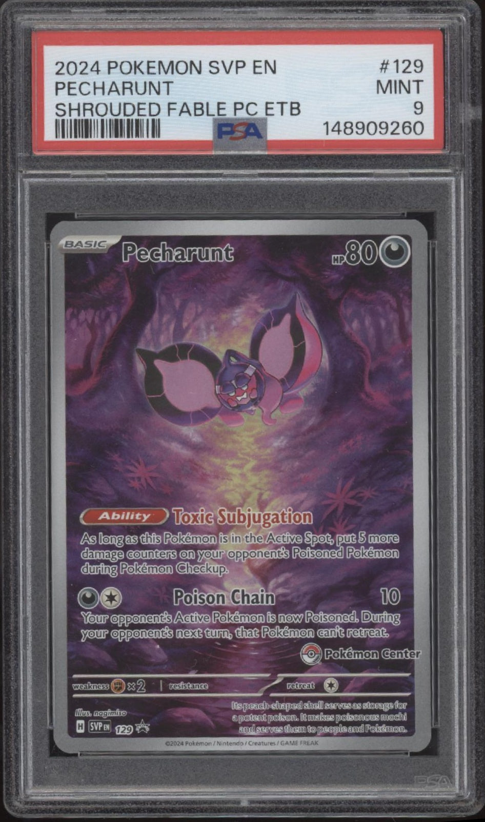 Pecharunt Pokemon Shrouded Fable Pokemon Center Elite Trainer Box #129 PSA 9 #2