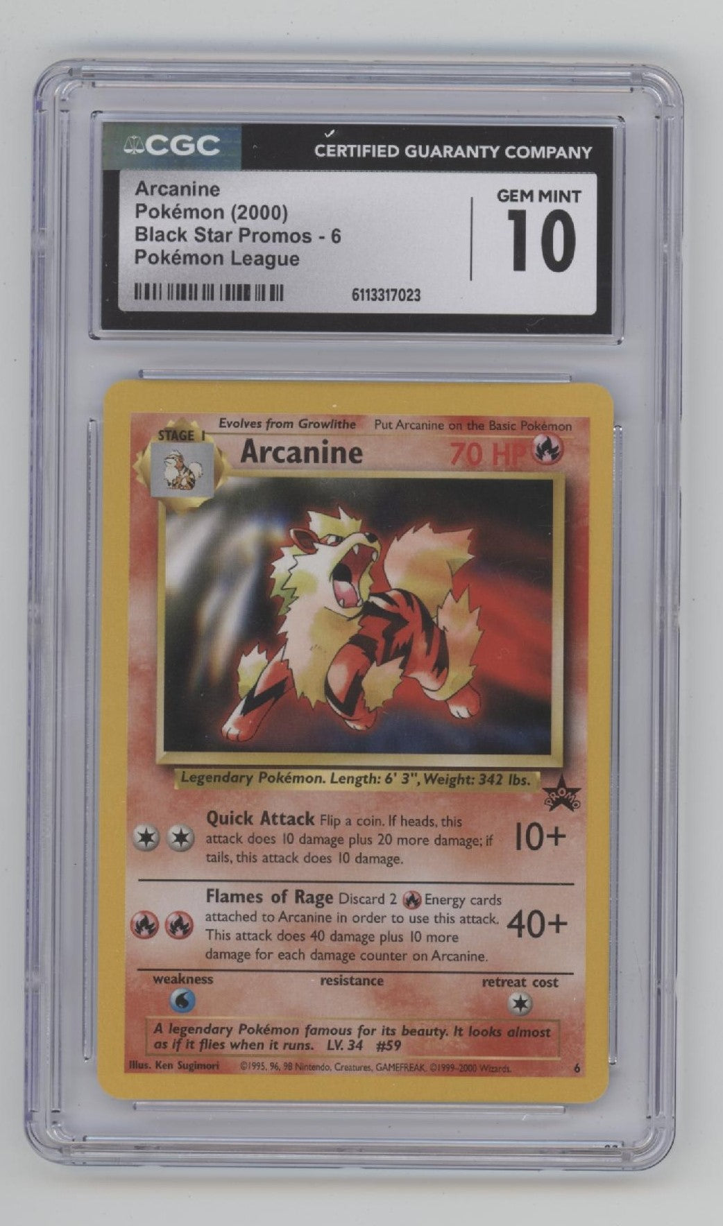 Arcanine Pokemon League Black Star Promo #6 CGC 10