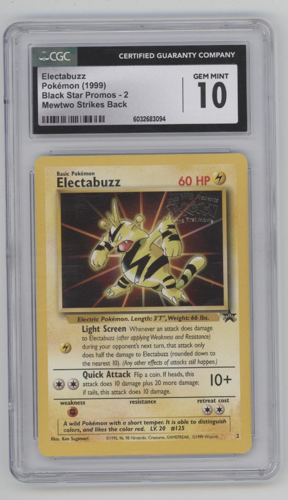 Electabuzz Pokemon Mewtwo Strike Back Black Star Promo #2 CGC 10