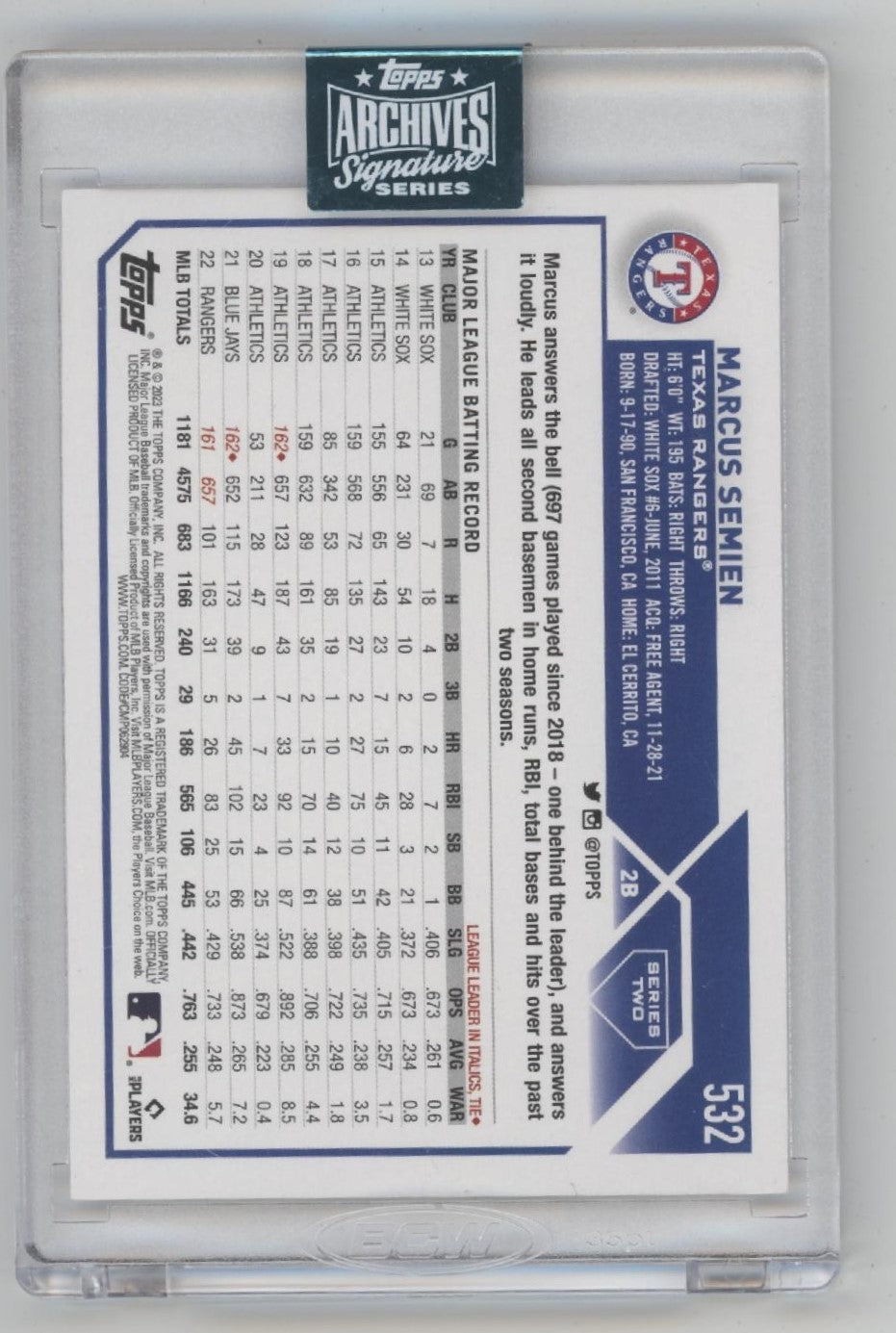 Marcus Semien 2024 Topps Archives Signature Series Auto 76/92 #532