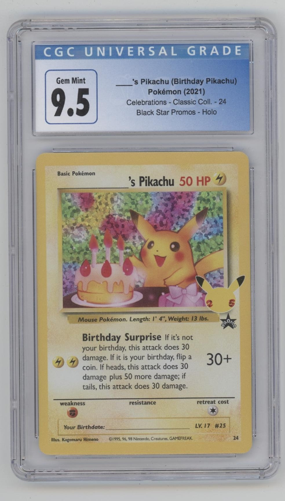 Birthday Pikachu Pokemon Celebrations Classic Collection Holo #24 CGC 9.5