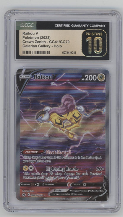 Raikou V Pokemon Crown Zenith Galarian Gallery Holo #GG41 CGC 10 Pristine