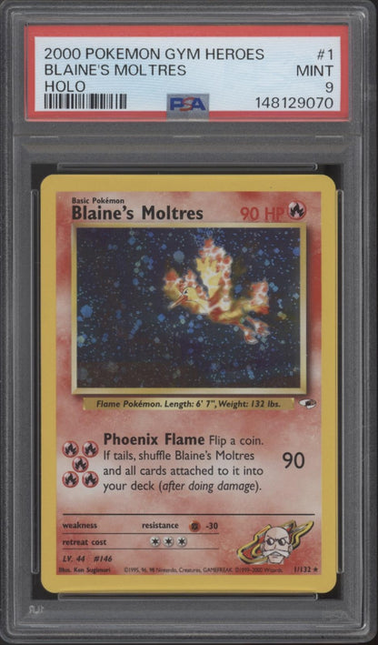 Blaine's Moltres Pokemon Gym Heroes Holo #1 PSA 9