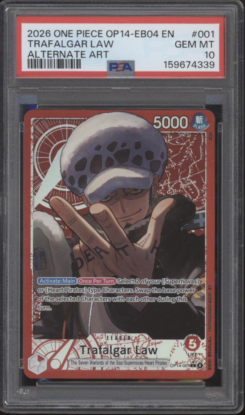 Trafalgar Law One Piece Card Game OP14-EB04 Alternate Art #001 PSA 10