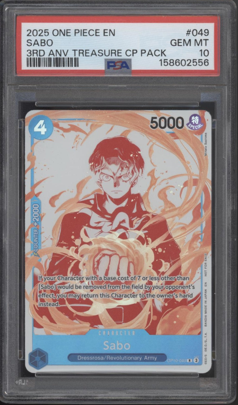 Sabo One Piece Card Game 3rd Anniversary Treasure CP Pack #049 PSA 10
