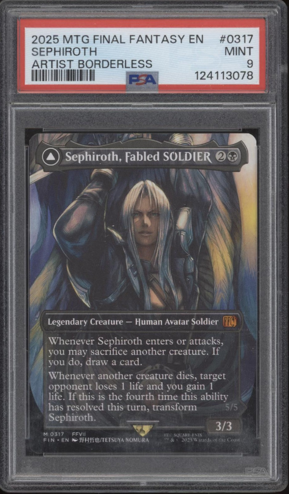 Sephiroth Fabled Solider MTG Final Fantasy Artist Borderless #0317 PSA 9