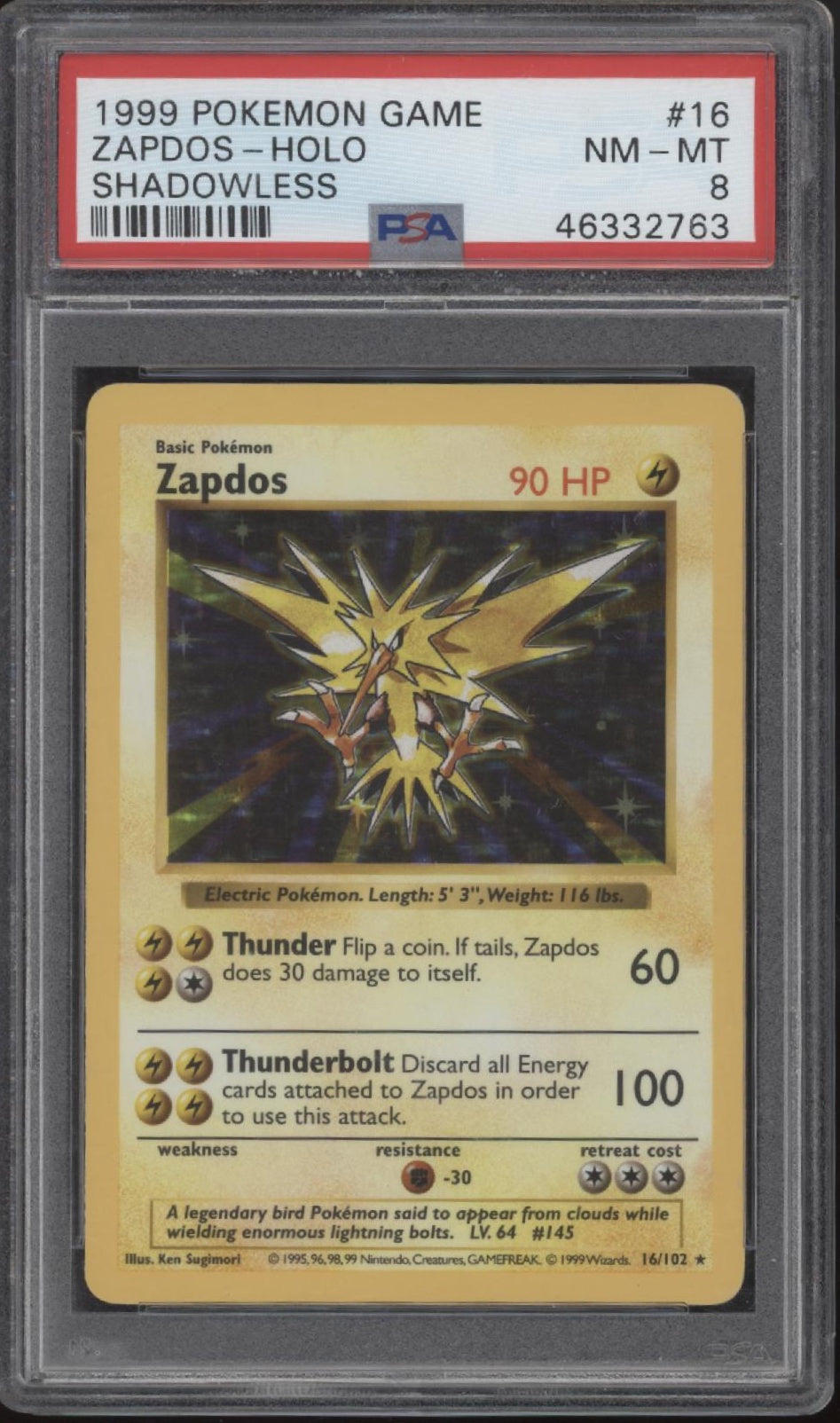 Zapdos Pokemon Base Set Holo Shadowless #16 PSA 8、Collector Store LLC Gaming、kayou