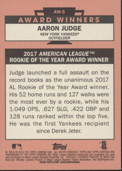 Aaron Judge 2018 Topps Heritage Award Winners #AW-5