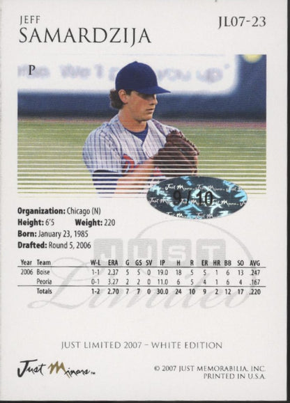Jeff Samardzija 2007 Just Memorabilia Limited Auto 9/10 #JL07-23