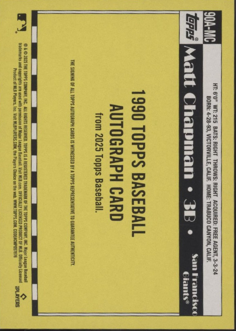 Matt Chapman 2025 Topps 35th Anniversary '90 Auto #90A-MC