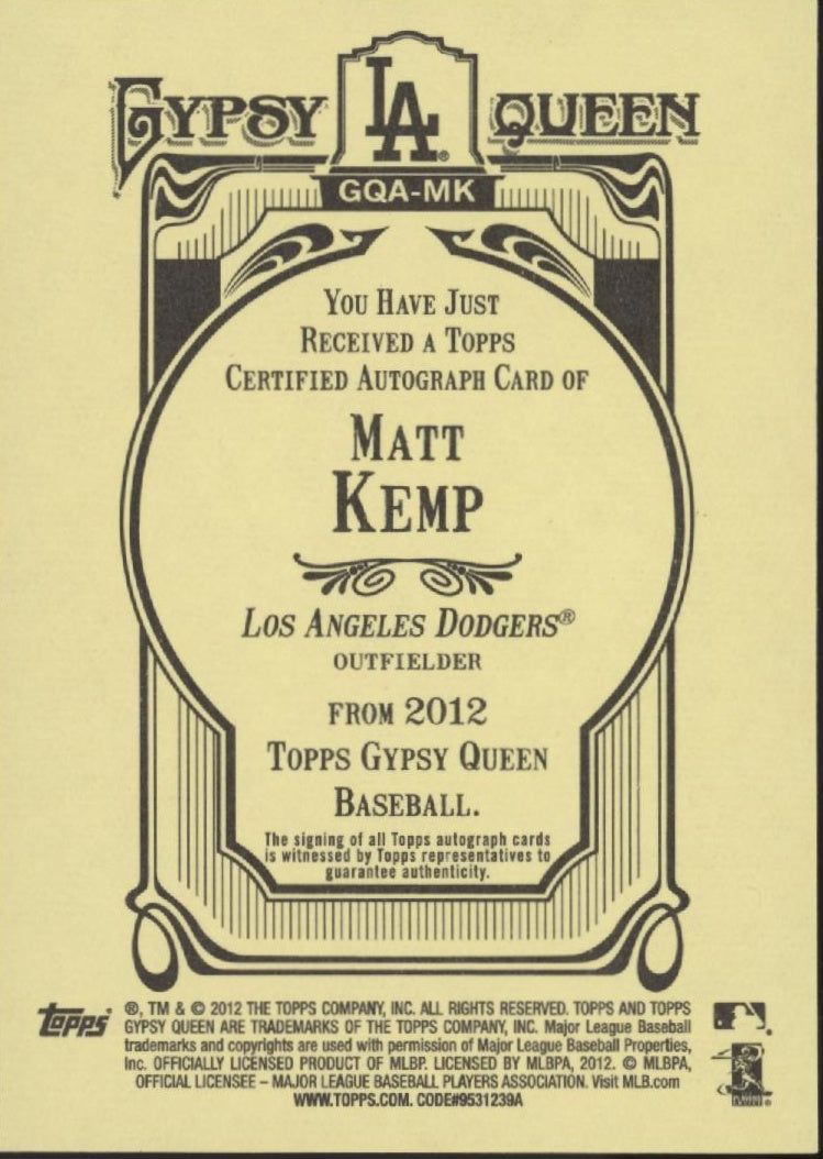 Matt Kemp 2012 Topps Gypsy Queen Auto #GQA-MK