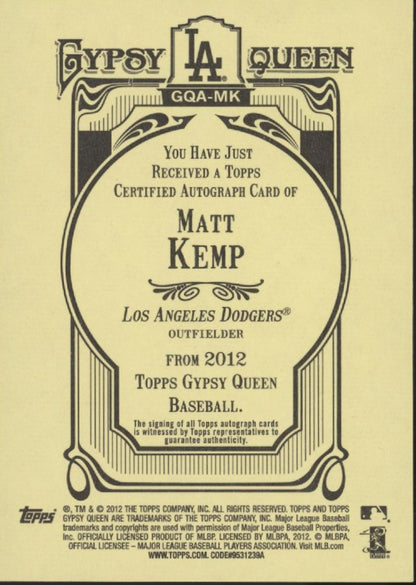 Matt Kemp 2012 Topps Gypsy Queen Auto #GQA-MK