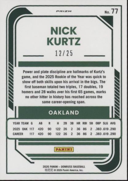 Nick Kurtz 2026 Panini Donruss Cracked Ice Prizm 12/25 #77
