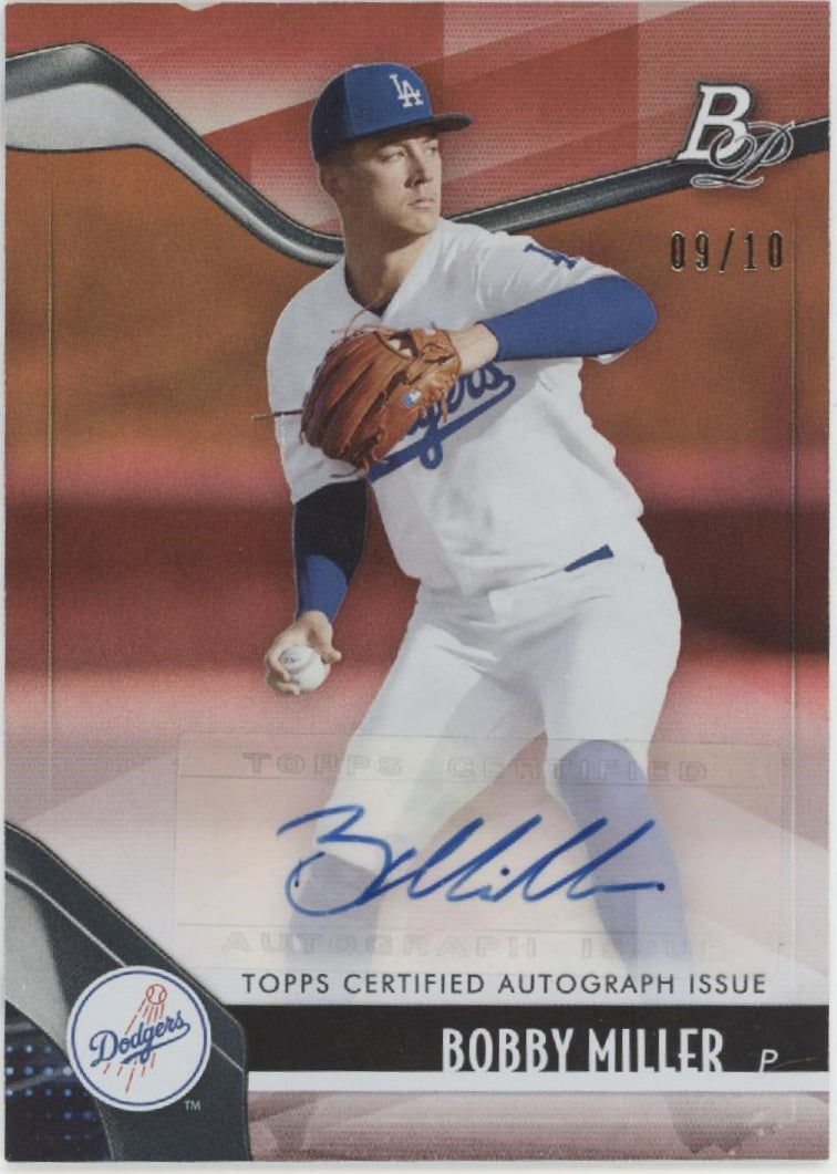 Bobby Miller 2021 Bowman Platinum Red Auto 09/10 #TOP-15
