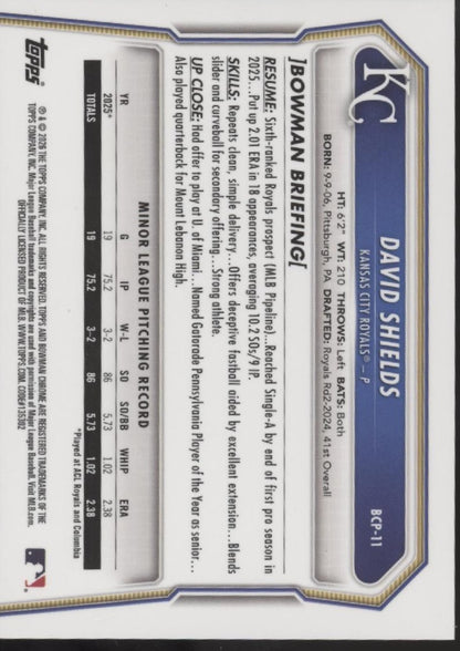 David Shields 2026 Bowman Chrome Logo Refractor 33/35 #BCP-11