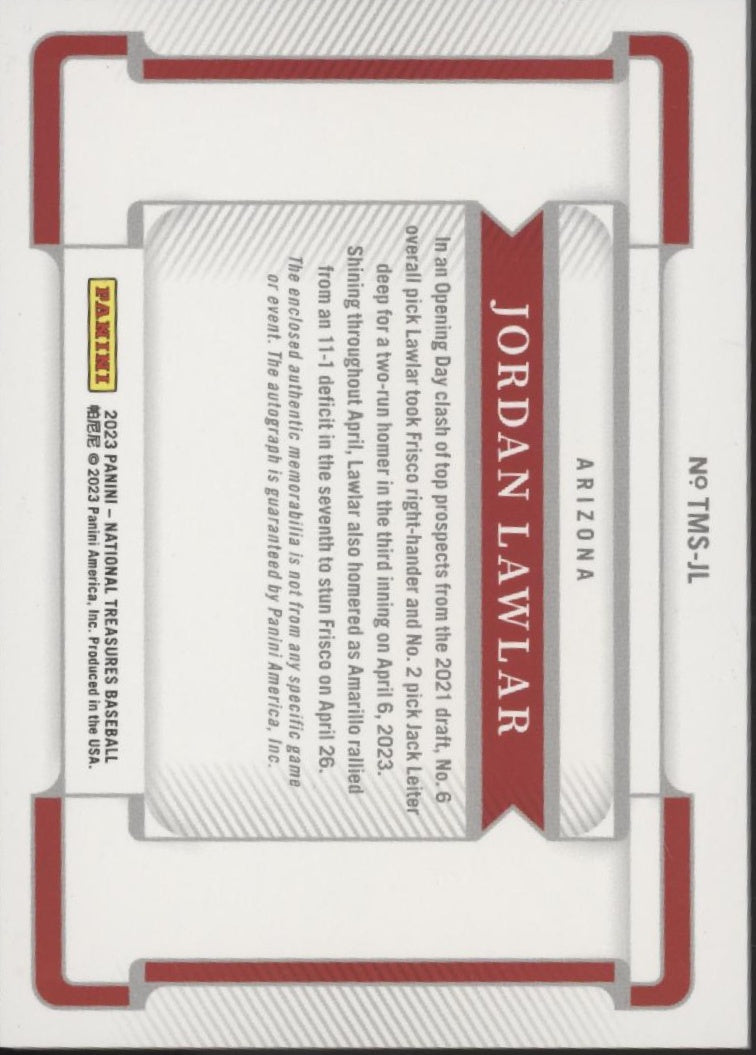 Jordan Lawlar 2023 Panini National Treasures Treasured Swatch Auto 10/25 #TMS-JL