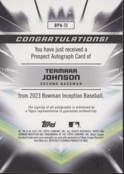 Termarr Johnson 2023 Bowman Inception Fuchsia Auto 28/75 #BPA-TJ