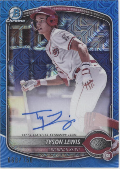 Tyson Lewis 2025 Bowman Chrome Prospects Blue Mojo Refractor Auto 068/150