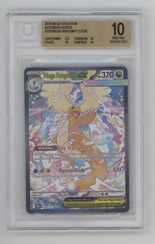 Mega Dragonite ex Pokemon Ascended Heroes #290 Beckett 10 Pristine