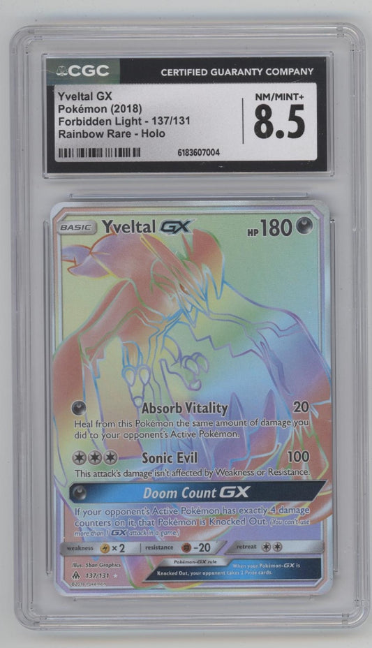 Yveltal GX Pokemon Forbidden Light Rainbow Rare Holo #137 CGC 8.5