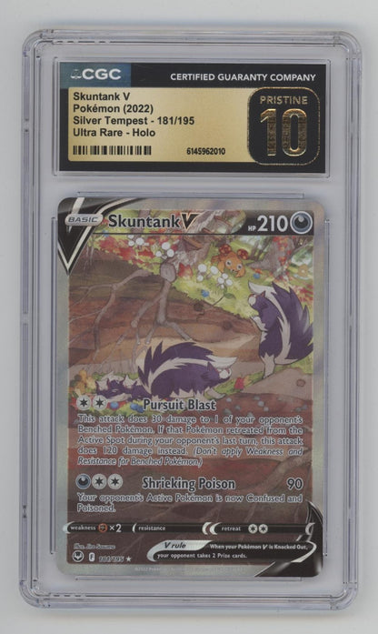 Skuntank V Pokemon Silver Tempest Ultra Rare Holo #181 CGC 10 Pristine