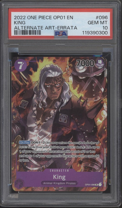 King One Piece Card Game OP01 Alternate Art Errata #096 PSA 10