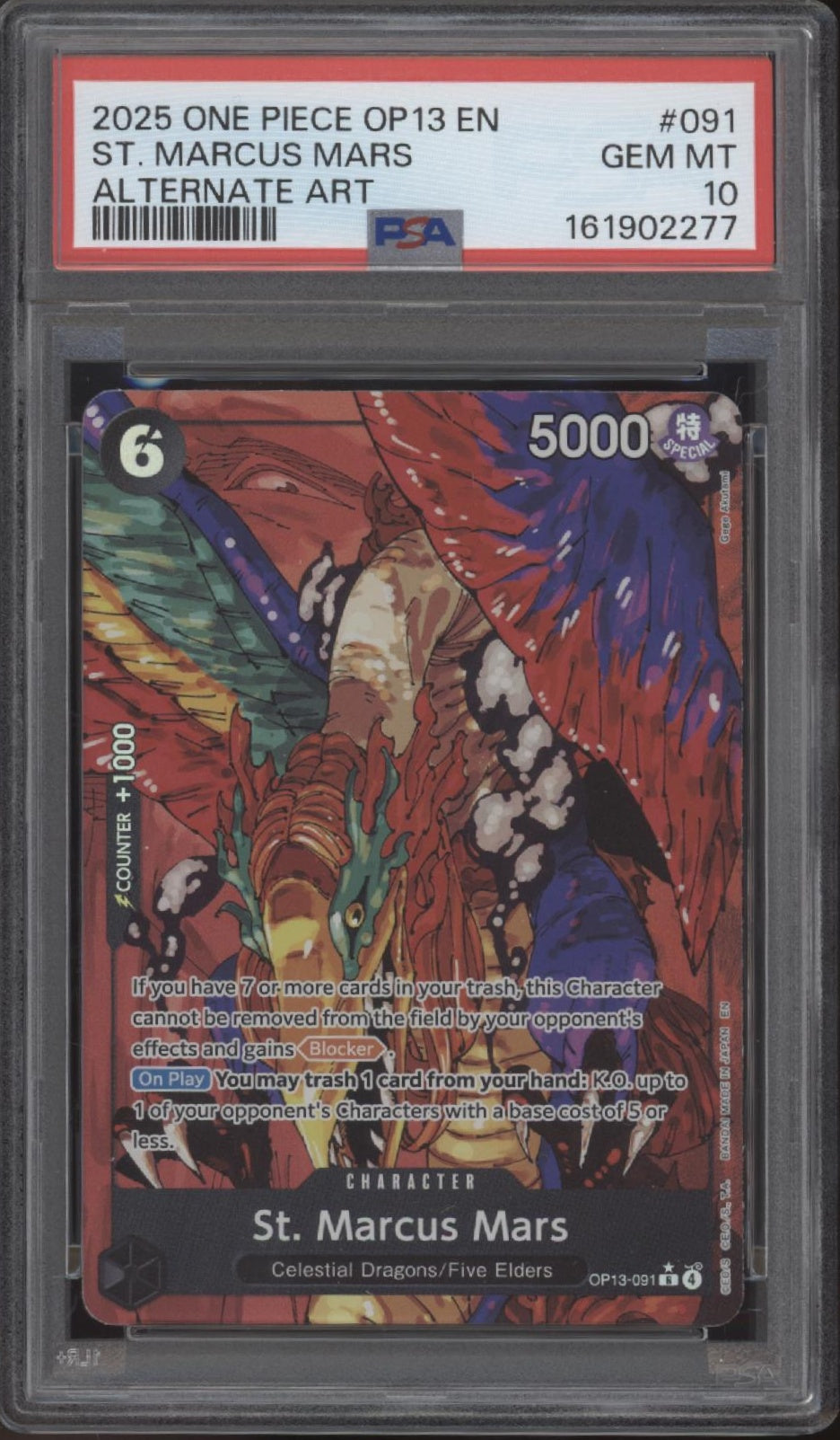 St. Marcus Mars One Piece Card Game OP13 Alternate Art #091 PSA 10 #1