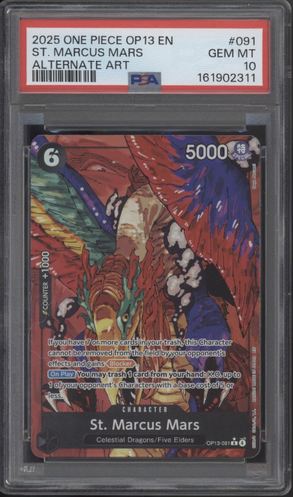 St. Marcus Mars One Piece Card Game OP13 Alternate Art #091 PSA 10 #2
