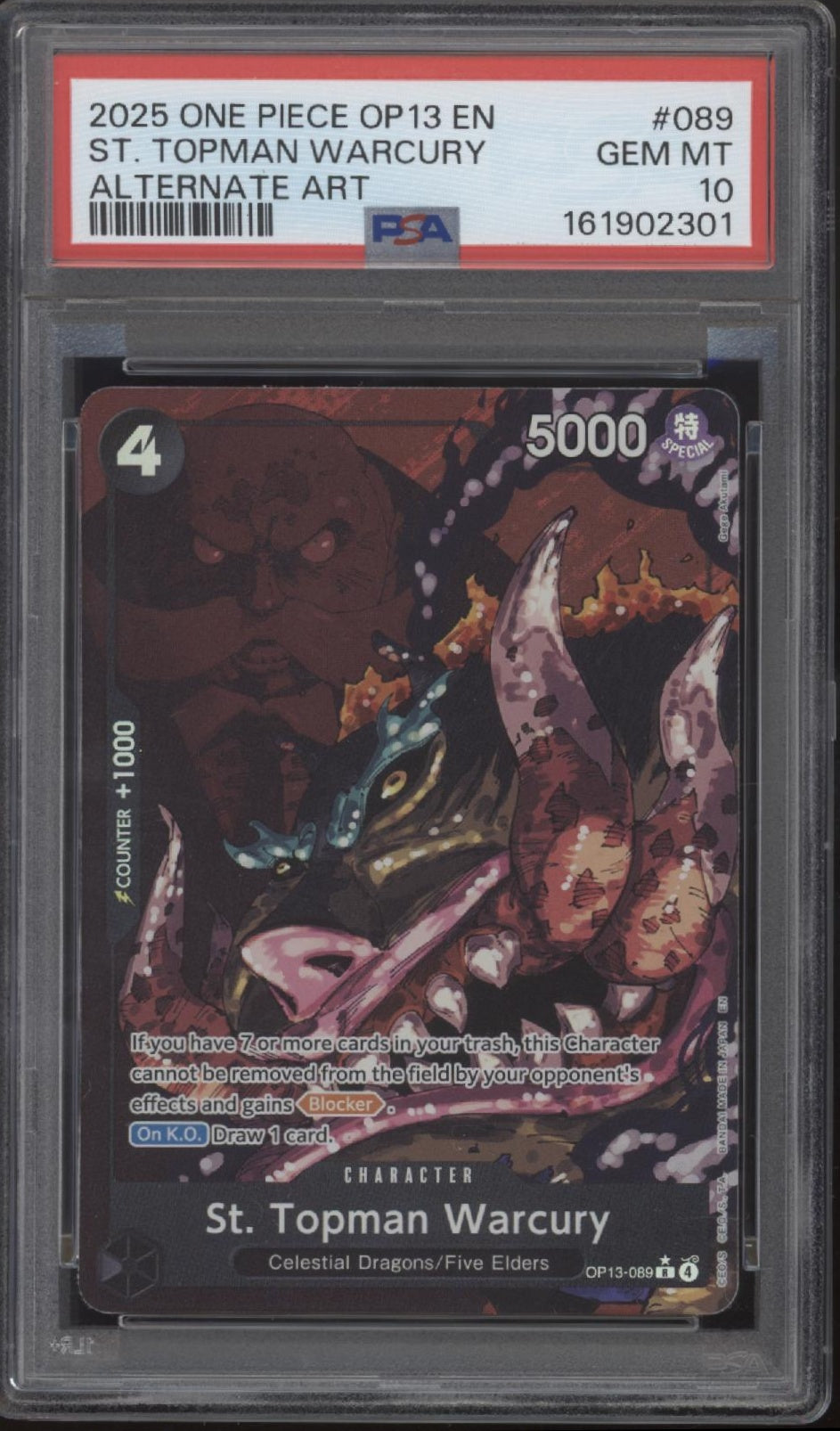 St. Topman Warcury One Piece Card Game OP13 Alternate Art #089 PSA 10