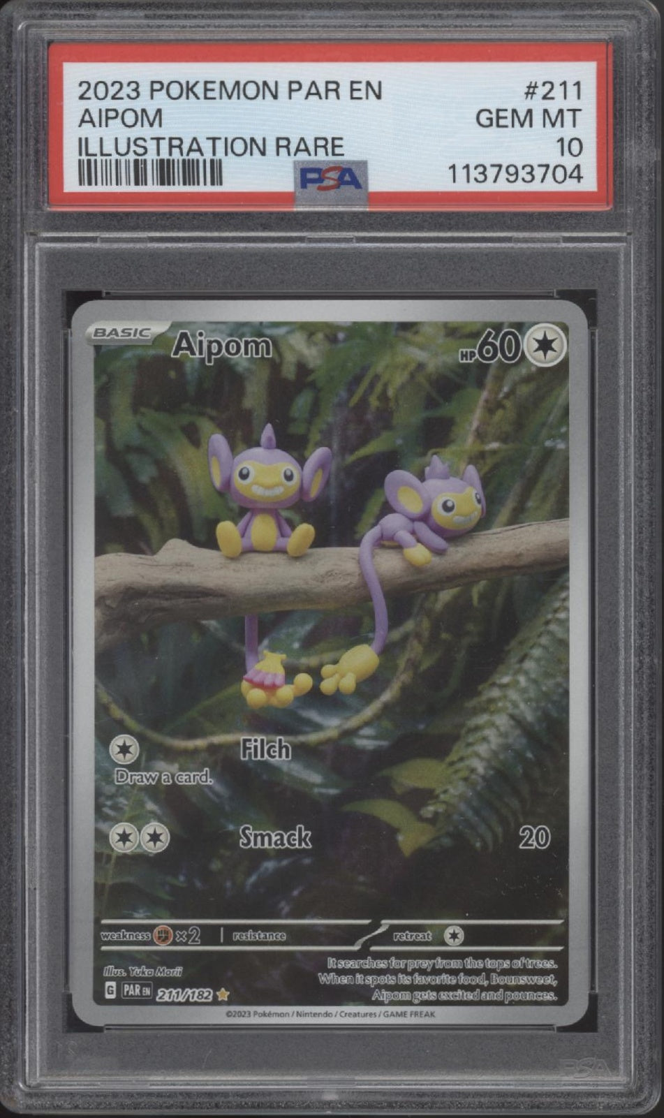 Aipom Pokemon Paradox Rift Illustration Rare #211 PSA 10