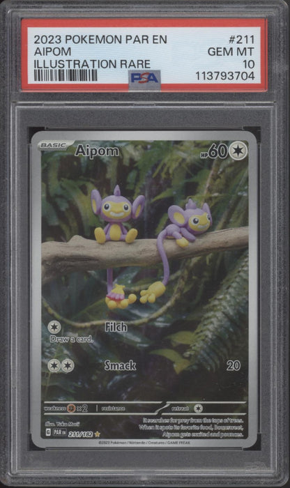 Aipom Pokemon Paradox Rift Illustration Rare #211 PSA 10