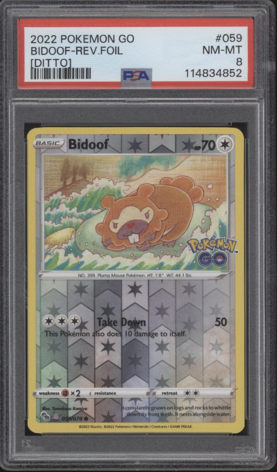 Bidoof Pokemon GO (Ditto) Reverse Foil #059 PSA 8