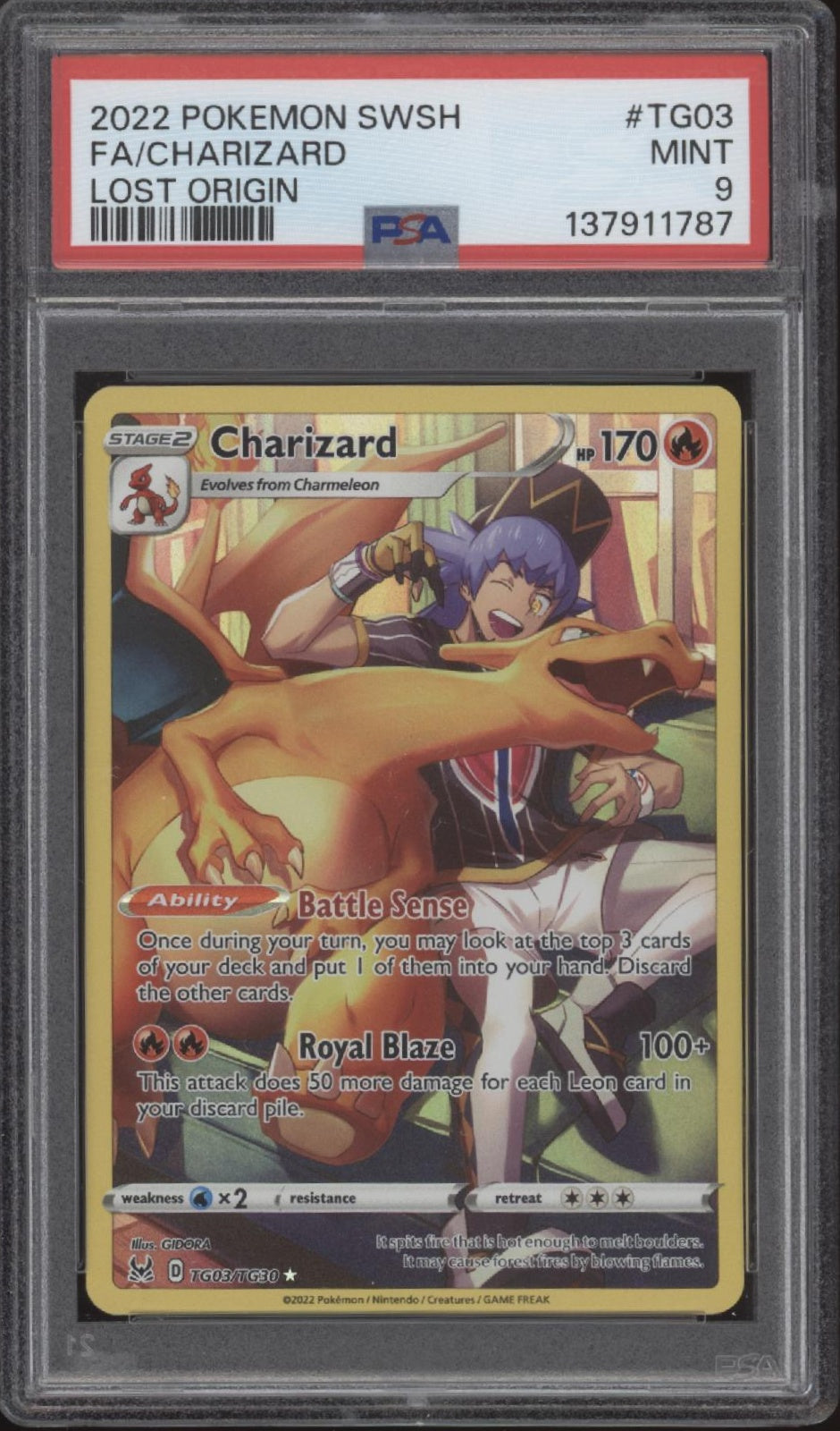 Charizard Pokemon Lost Origin Full Art #TG03 PSA 9
