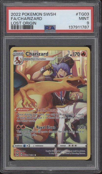 Charizard Pokemon Lost Origin Full Art #TG03 PSA 9