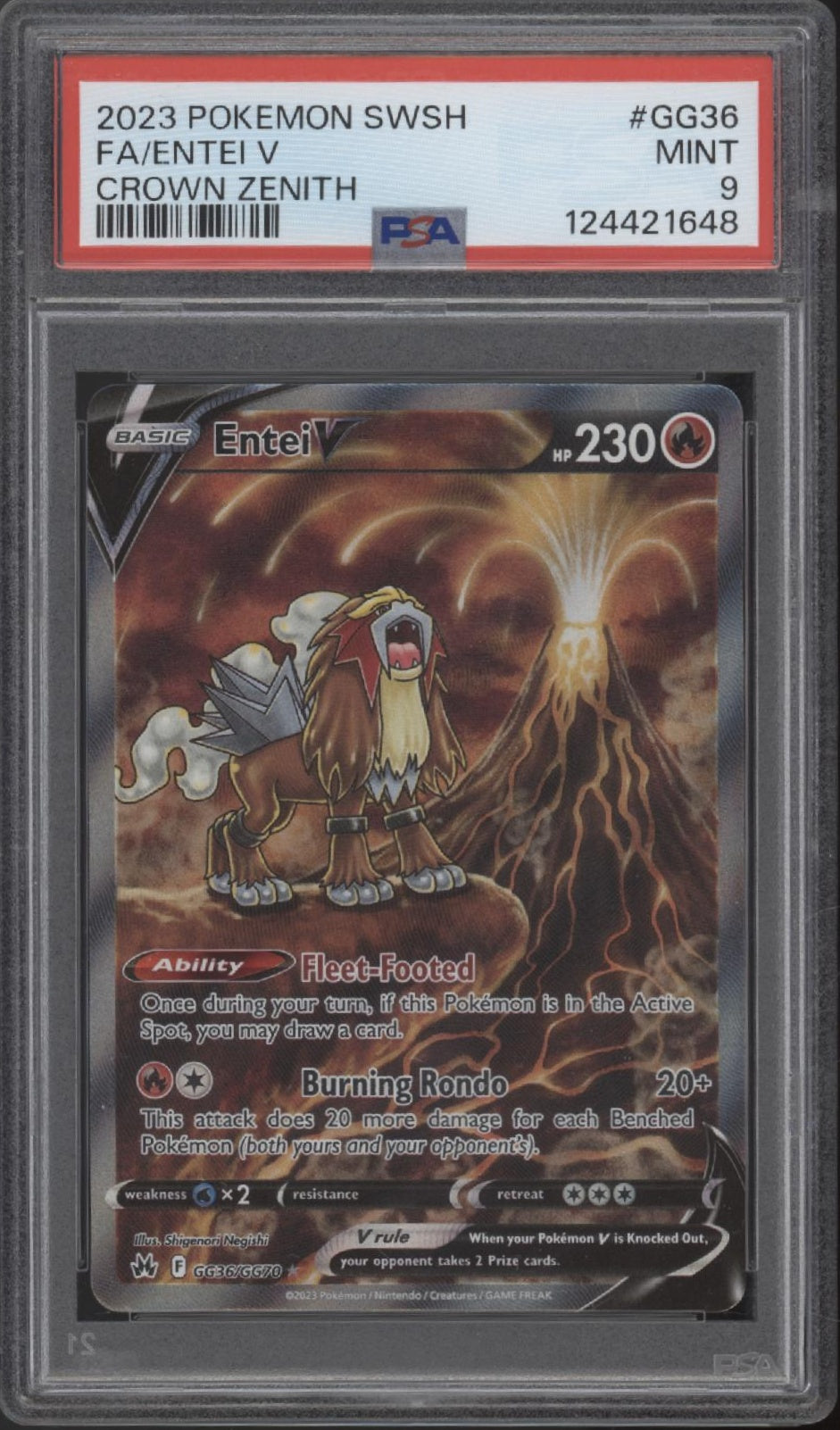 Entei V Pokemon Crown Zenith Full Art #GG36 PSA 9