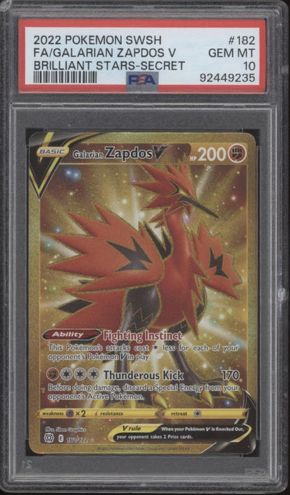 Galarian Zapdos V Pokemon Brilliant Stars Secret Full Art #182 PSA 10