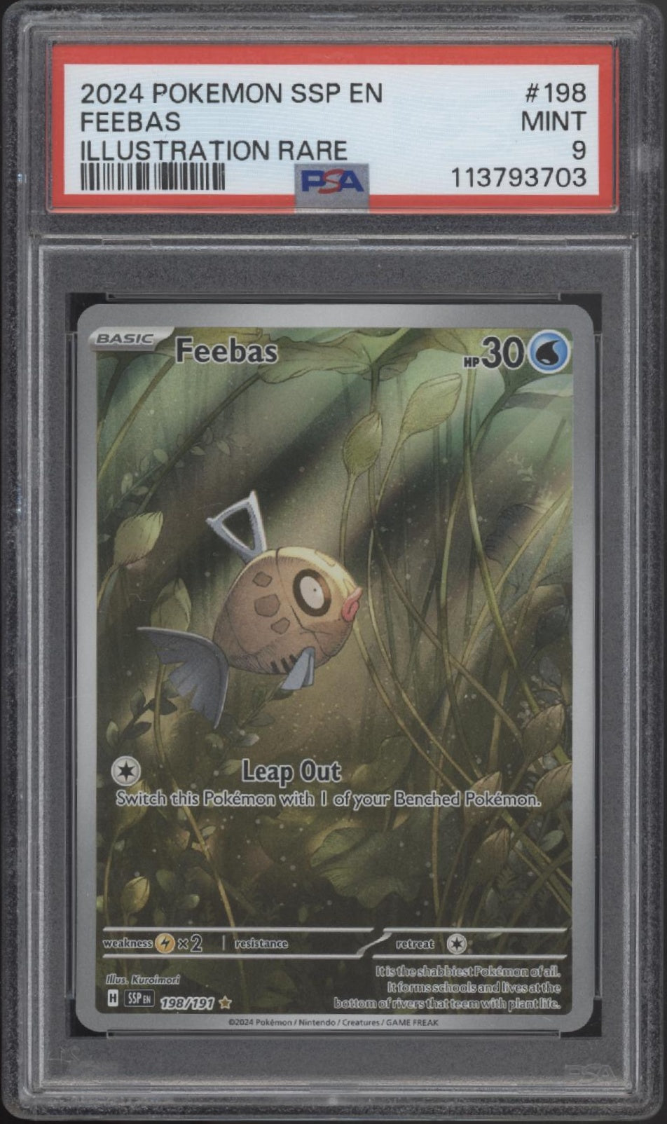 Feebas Pokemon Surging Sparks Illustration Rare #198 PSA 9